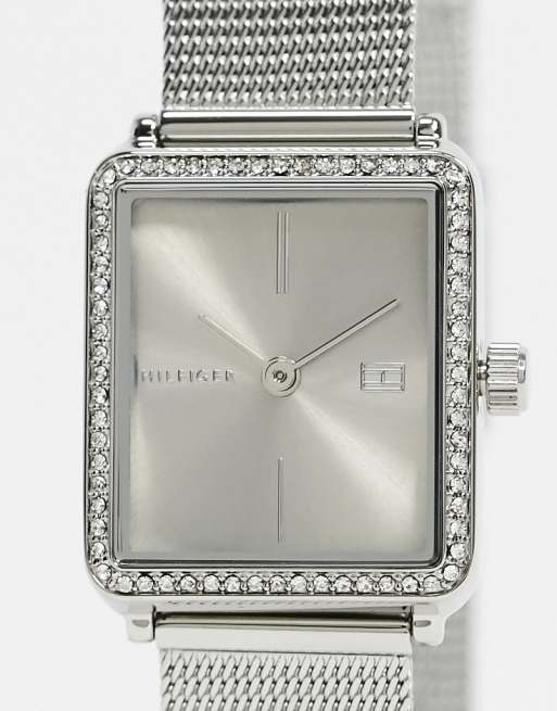 Tommy Hilfiger – Fyrkantig armbandsklocka i mesh och silver 1782294, 2 av 4