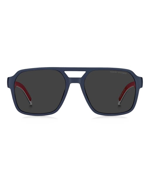 Tommy Hilfiger gafas de sol rectangulares, montura azul media, lentes grises, 2 de 7