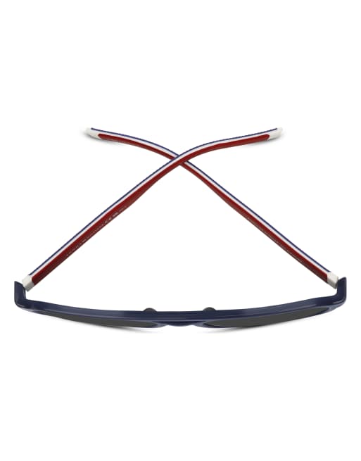 Tommy Hilfiger gafas de sol rectangulares, montura azul media, lentes grises, 5 de 7