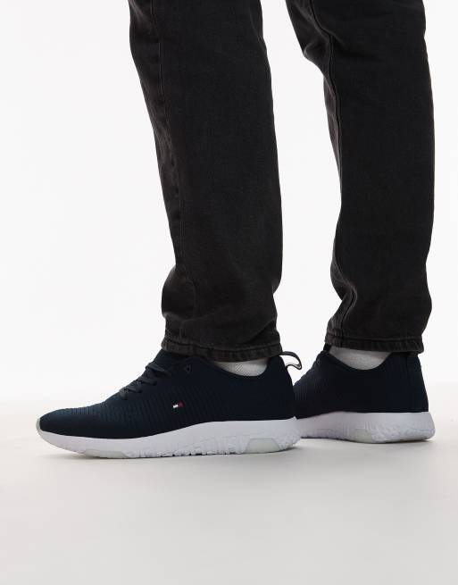 Tommy Hilfiger - Gebreide hardloopschoenen met logo in zwart en wit, 4 van 5