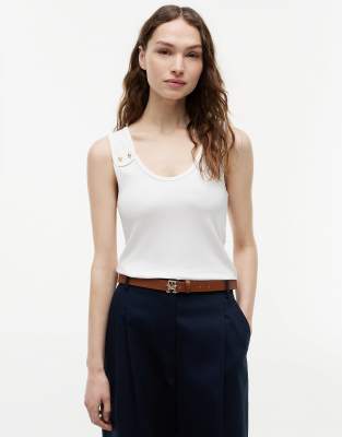 Geripptes Tanktop in Weiß mit goldfarbenen Knöpfen Weiß XL