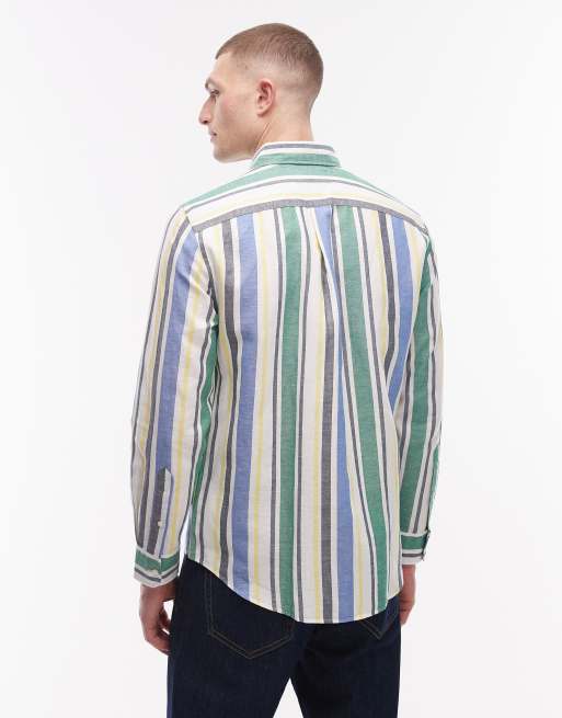Tommy Hilfiger - Gestreept overhemd van linnenmix in groen en blauw, 3 van 5