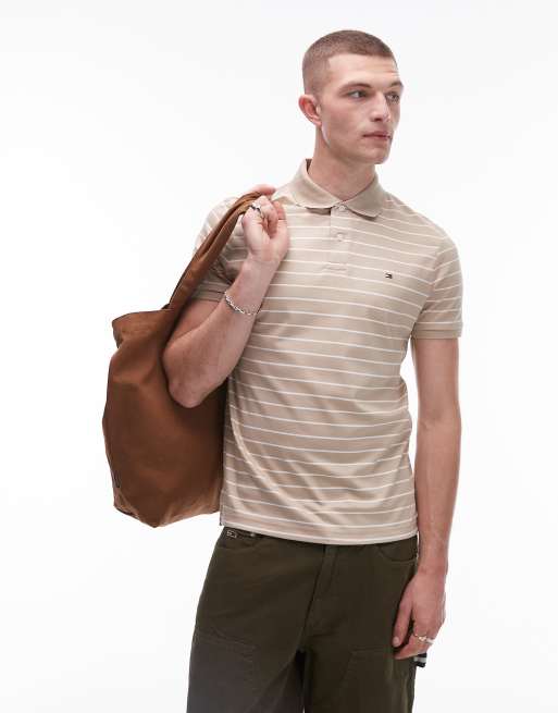Tommy Hilfiger - Gestreept poloshirt van katoen met normale pasvorm in beige, 2 van 4