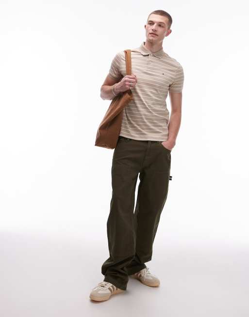 Tommy Hilfiger - Gestreept poloshirt van katoen met normale pasvorm in beige, 4 van 4