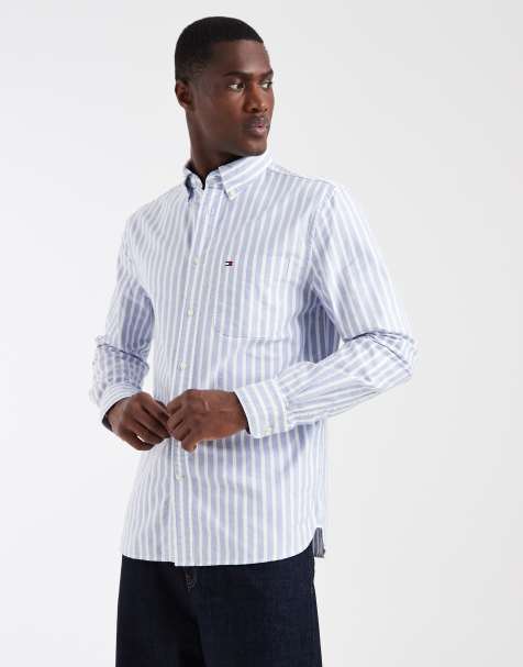 Tommy Hilfiger - Gestreept regular-fit Oxford overhemd in lichtblauw - view 1