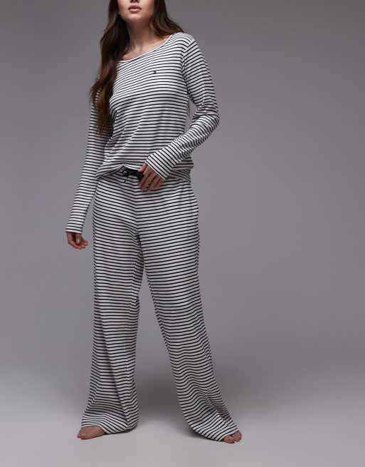 Tommy Hilfiger - Gestreepte jersey loungeset met lange mouwen en broek in marineblauw