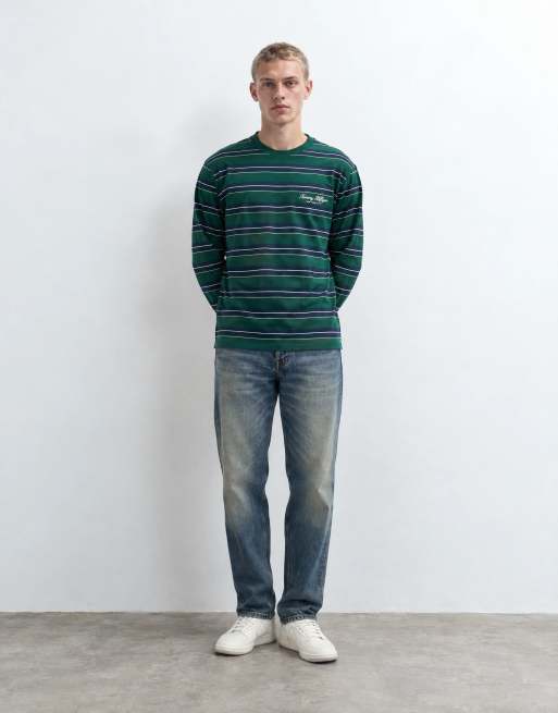 Tommy Hilfiger gestreiftes Langarm-T-Shirt mit Script-Logo in Grün/Multi, 6 von 9