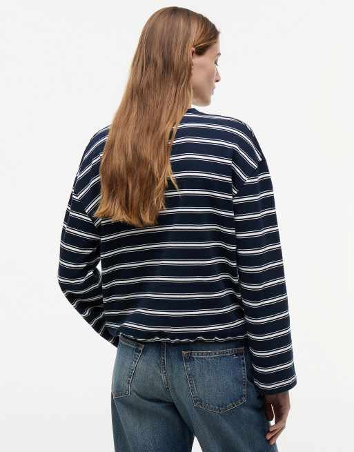 Tommy Hilfiger gestreiftes Langarm-T-Shirt mit Tunnelzug am Saum in Dunkelblau, 4 von 6