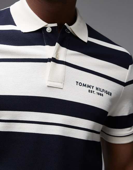 Tommy Hilfiger – Gestreiftes Polohemd aus Pikee in Cremeweiß und Marineblau, 5 von 5