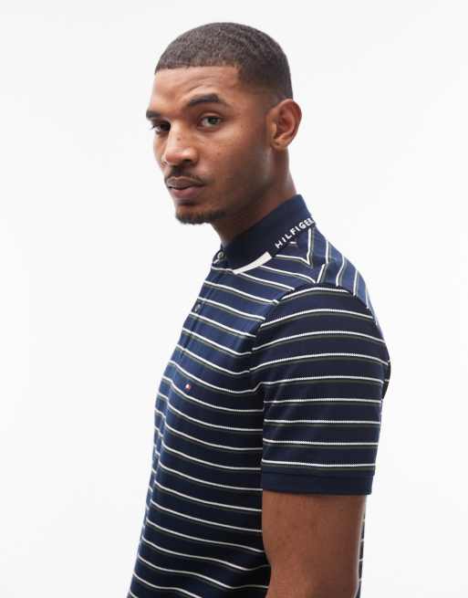 Tommy Hilfiger – Gestreiftes Polohemd in Marineblau und Weiß mit Logo auf der Brust , 4 von 5