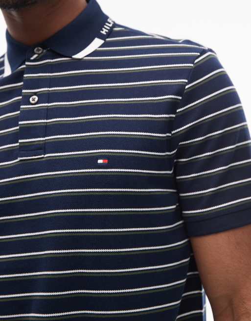 Tommy Hilfiger – Gestreiftes Polohemd in Marineblau und Weiß mit Logo auf der Brust , 5 von 5