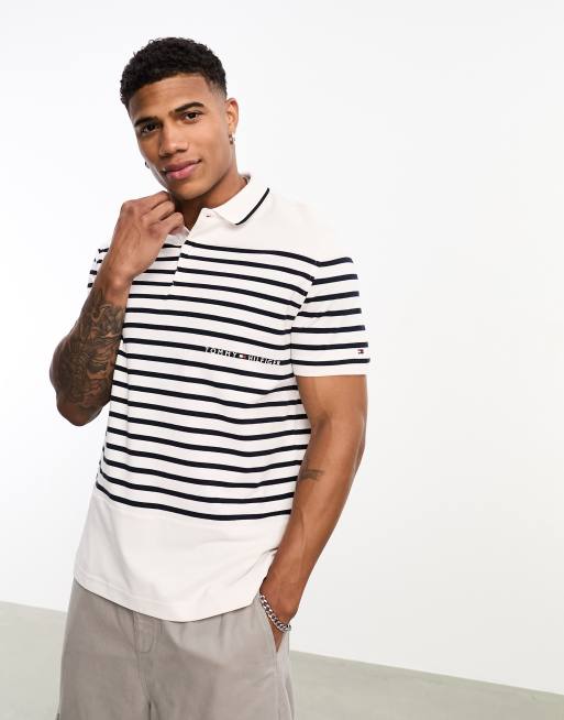 Tommy Hilfiger – Gestreiftes Polohemd in Weiß und Marineblau