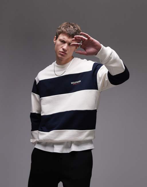 Tommy Hilfiger – Gestreiftes Sweatshirt in Marineblau und Wollweiß, 3 von 4