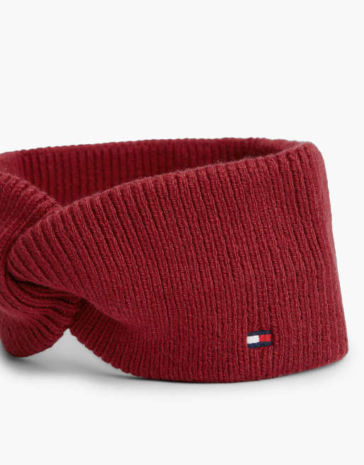 Tommy Hilfiger gestricktes Haarband mit Hilfiger-Flagge und Wolle in Herbstrot, 3 von 4