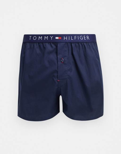 Tommy Hilfiger – Gewebte Boxershorts mit abgesetztem Bund in Marine