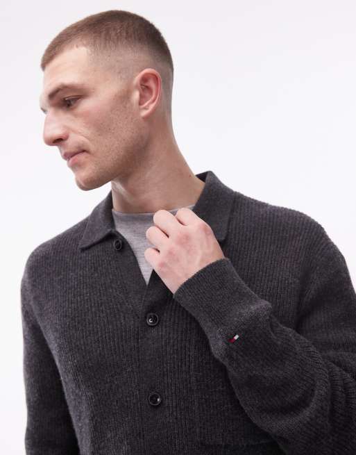 Tommy Hilfiger - Giacca coach in maglia a coste inglesi grigia con bottoni , 5 di 5
