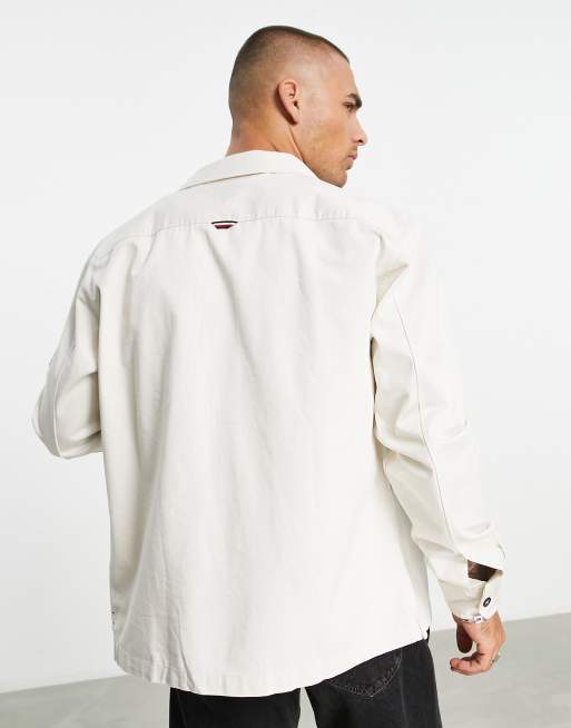Tommy Hilfiger - Giacca in twill color crema con toppa con logo sul braccio, 2 di 4