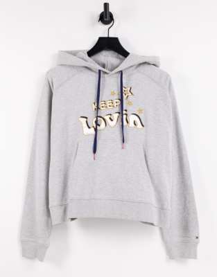 Tommy Hilfiger gigi hadid slogan hoodie in light grey heather