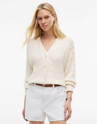 Gilet oversize en maille torsadée à col V - Beige-Jaune S