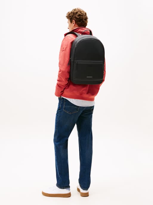 Tommy Hilfiger – Glatter, abgerundeter Rucksack in Schwarz mit strukturiertem Logo