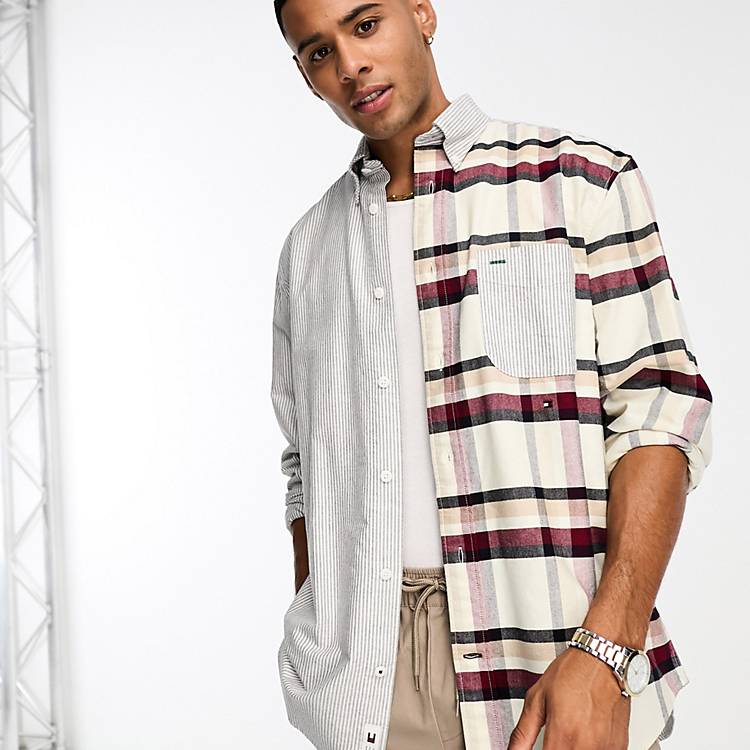 Tommy Hilfiger global check blocking shirt in ivory | ASOS