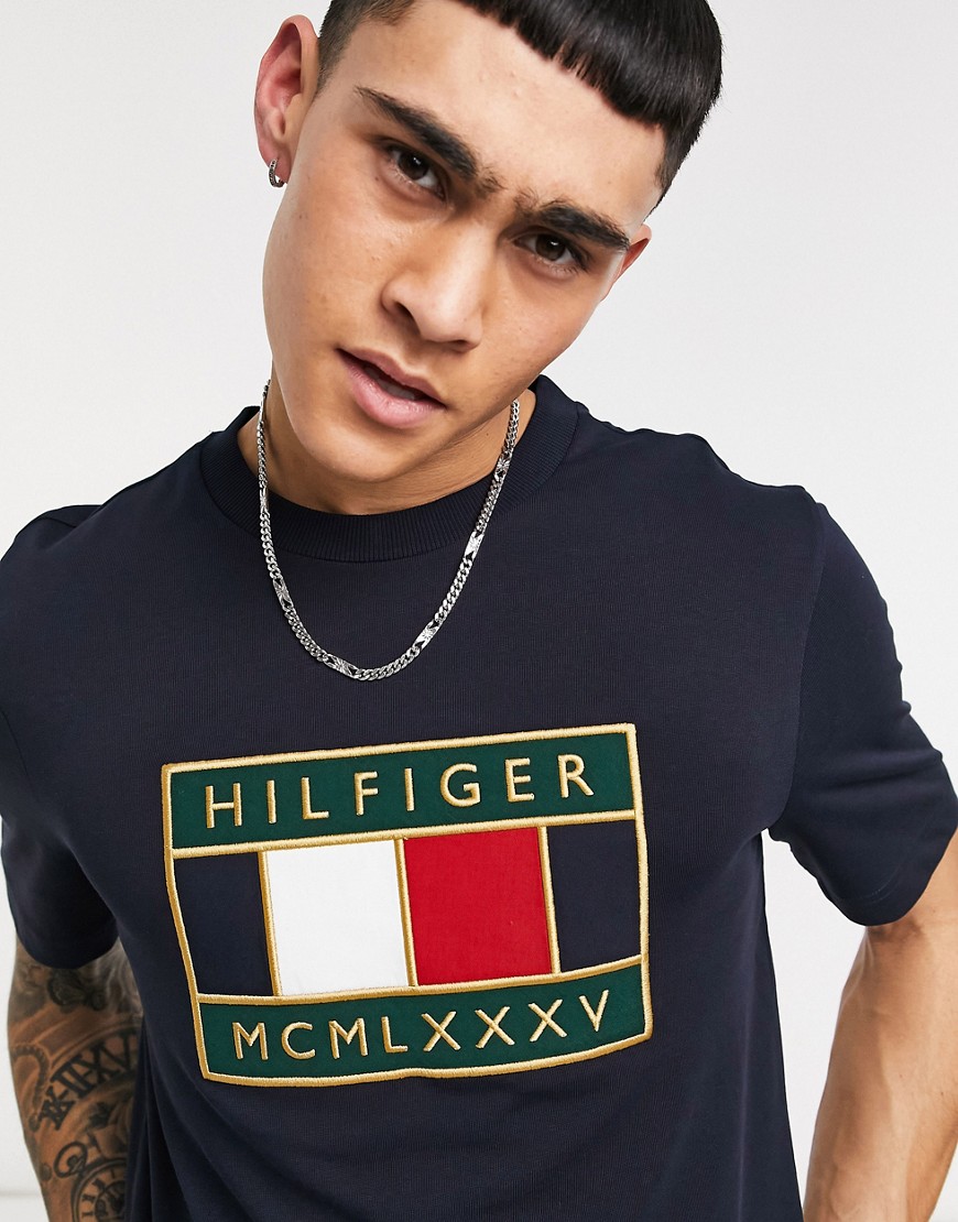 Tommy Hilfiger global flag logo relaxed fit T-shirt in desert sky-Navy