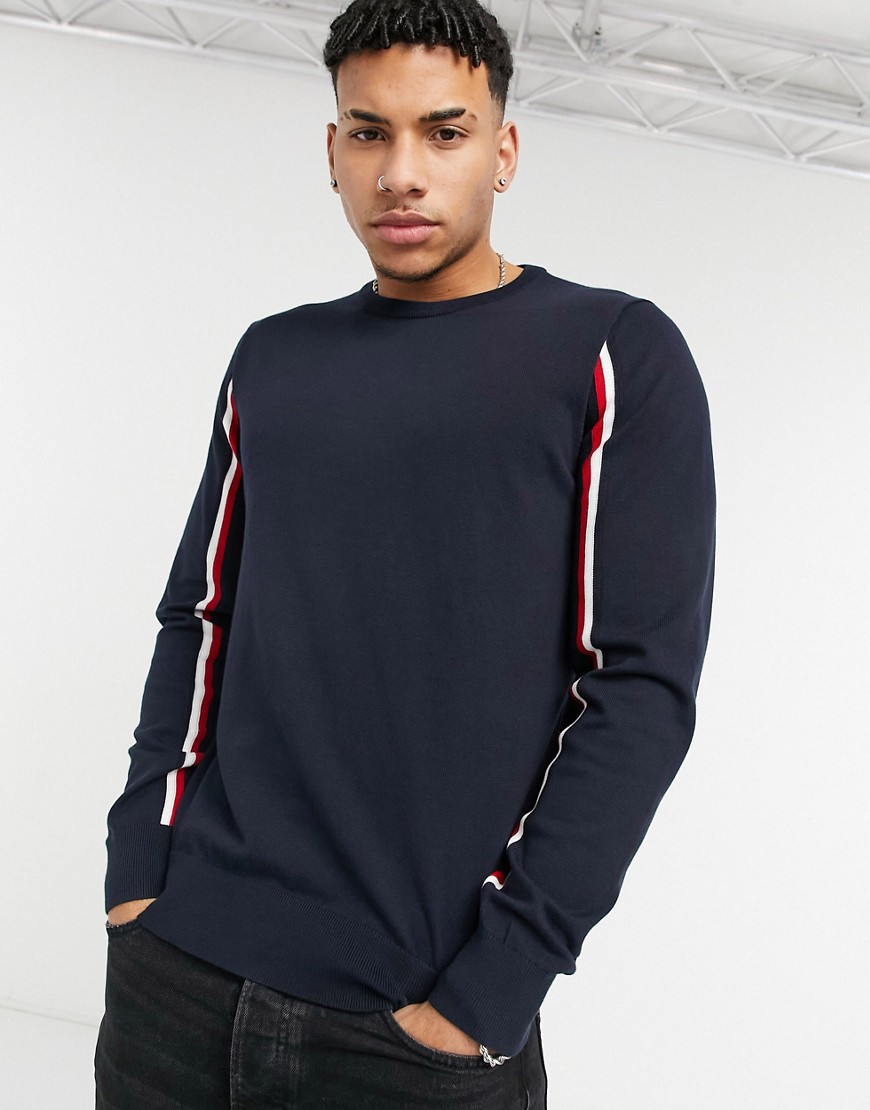Tommy Hilfiger Global Side Stripe Intarsia Sweater In Navy
