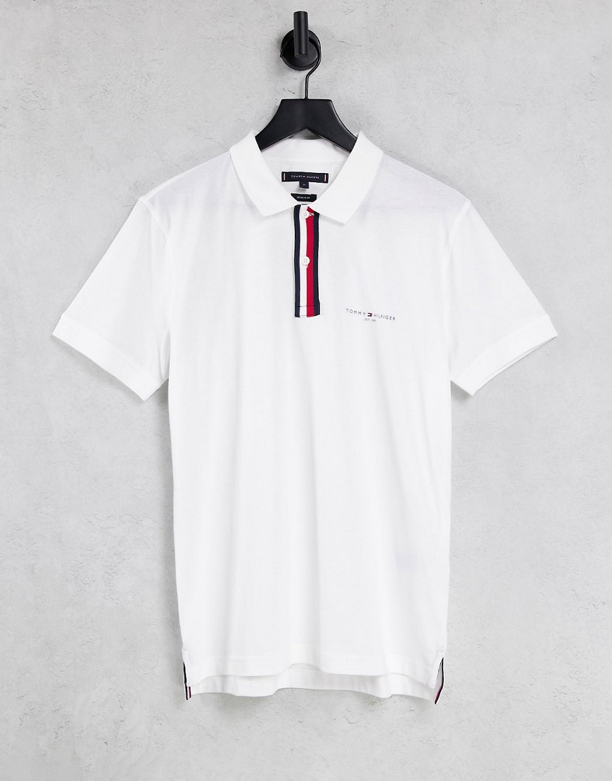 Tommy Hilfiger global stripe placket regular fit polo in white