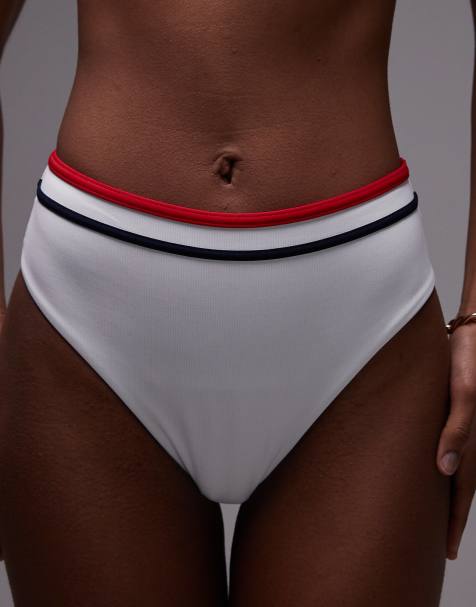 Tommy Hilfiger Global stripe textured cheeky bikini bottoms in multi - view 1