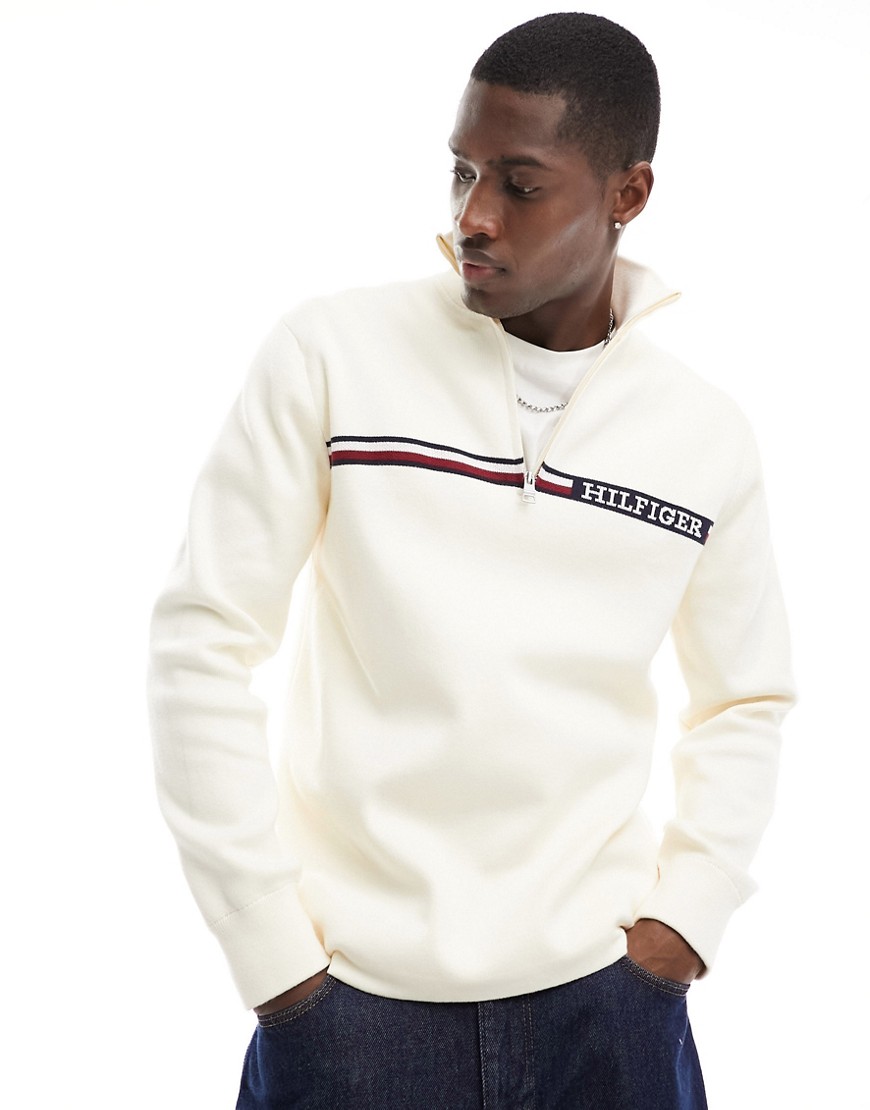 Tommy Hilfiger Global Stripe Zip Mock Neck Sweater In Cream-white