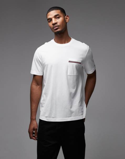 Tommy Hilfiger - Global - T-shirt bianca in piqué a righe con tasca - view 1