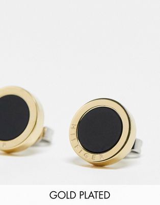Tommy Hilfiger gold plated studs with onyx stone in black/gold 2780662