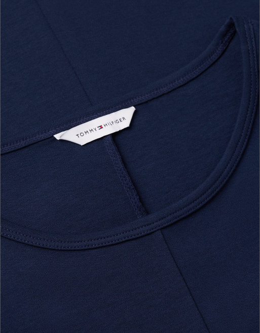 Tommy Hilfiger Gold-tone button boat neck slim dress in dark blue, 6 of 6