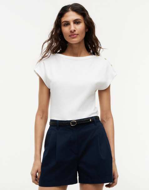 Tommy Hilfiger Gold-tone button boat neck t-shirt in white