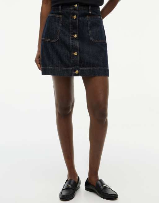 Tommy Hilfiger Gold-tone button denim mini skirt in rinse, 2 of 6
