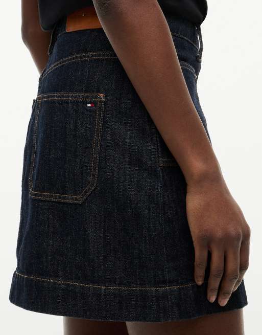 Tommy Hilfiger Gold-tone button denim mini skirt in rinse, 3 of 6