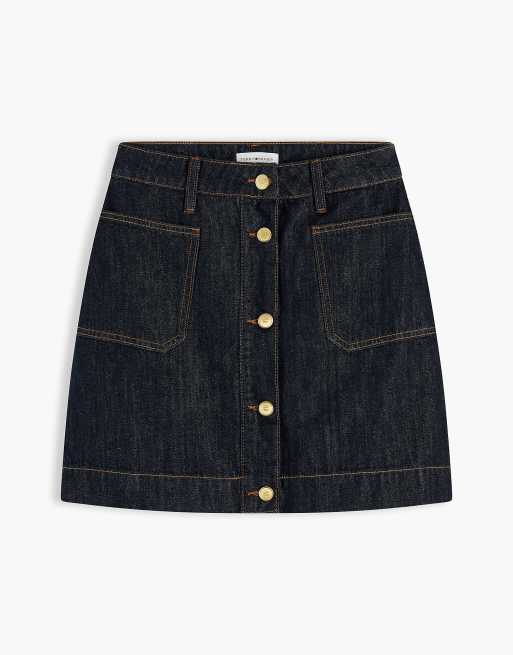 Tommy Hilfiger Gold-tone button denim mini skirt in rinse, 5 of 6