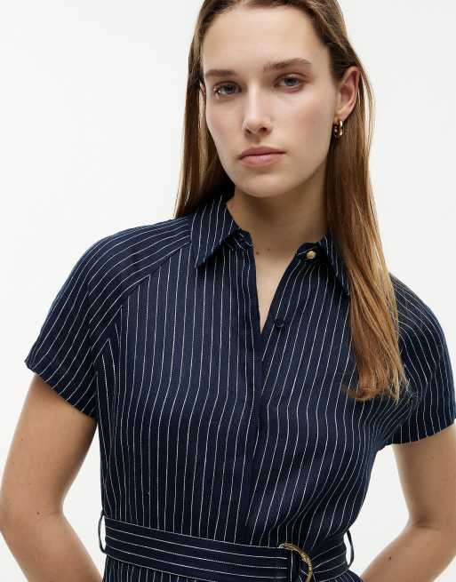 Tommy Hilfiger Gold-tone button pinstripe dress with linen in dark blue, 2 of 6