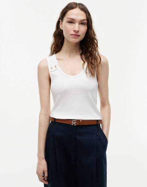 Tommy Hilfiger Gold-tone button ribbed tank top in white