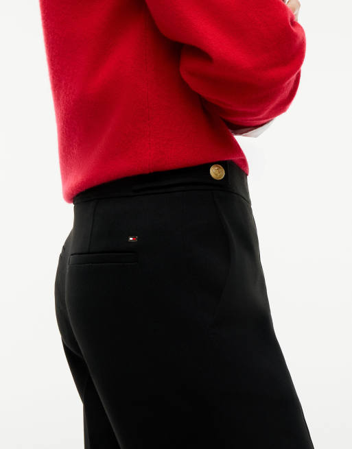 Tommy Hilfiger Gold-tone button slim bootcut trousers in black, 3 of 6