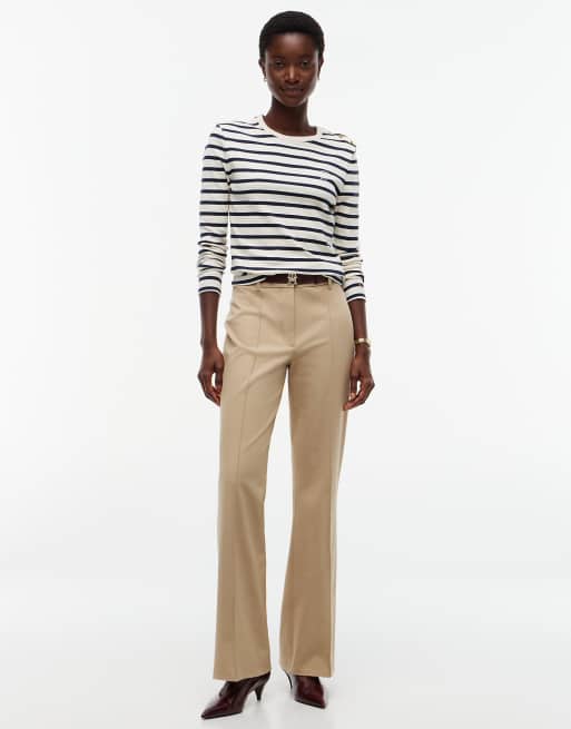 Tommy Hilfiger Gold-tone button slim long sleeve t-shirt in stripe cream / dark blue, 2 of 6