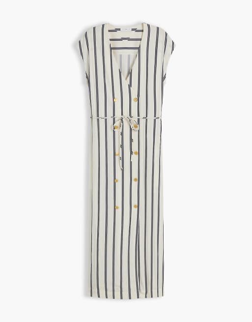 Tommy Hilfiger Gold-tone button stripe midi dress in white, 5 of 6