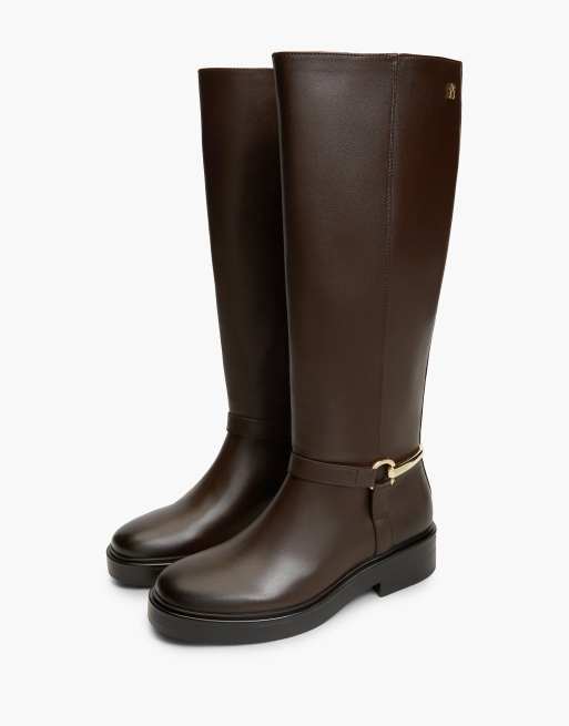 Tommy Hilfiger Gold-tone hardware leather riding boots in dark brown, 2 of 7