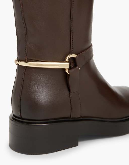 Tommy Hilfiger Gold-tone hardware leather riding boots in dark brown, 6 of 7