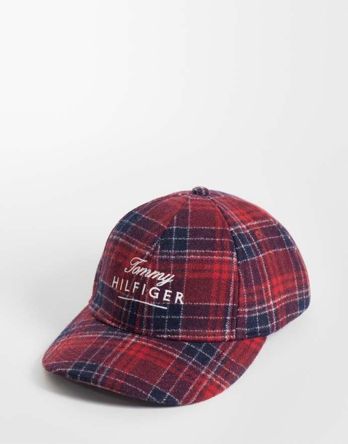 Tommy Hilfiger gorra de mezcla de lana con escudo a cuadros rojos