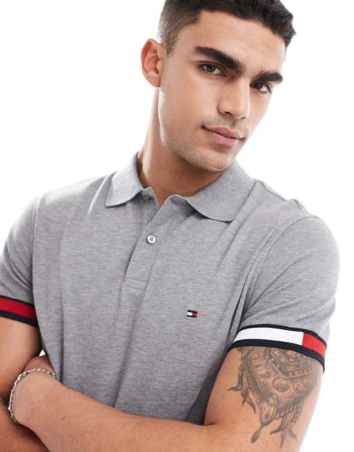 Tommy Hilfiger - Grå slim fit-polo med logo på manchetterne, 2 af 4