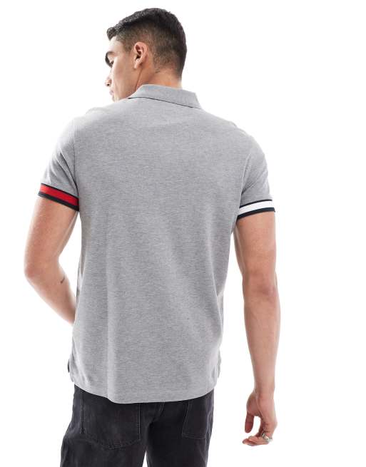 Tommy Hilfiger - Grå slim fit-polo med logo på manchetterne, 4 af 4