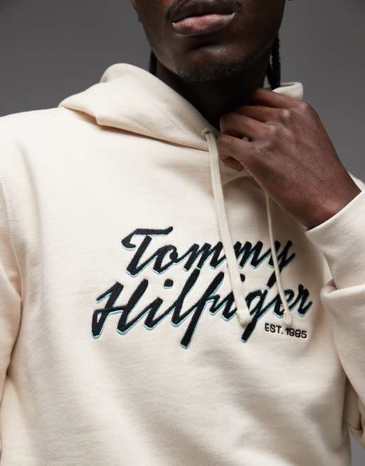 Tommy Hilfiger – Gräddvit huvtröja med texttryck, 5 av 5