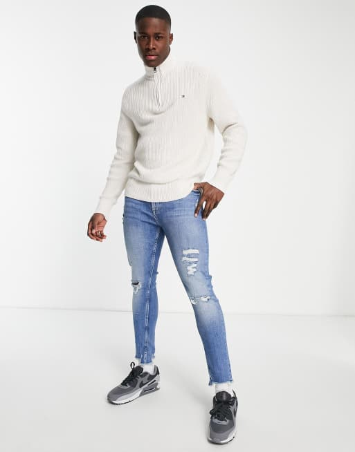 Tommy Hilfiger – Gräddvit tröja med ribbstruktur och dragkedja vid halsen, 4 av 4