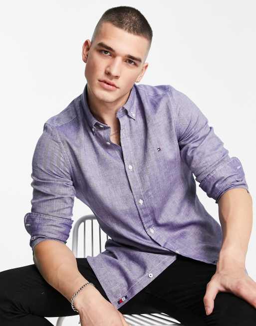 Tommy Hilfiger – Granatowa dopasowana koszula w jodełkę